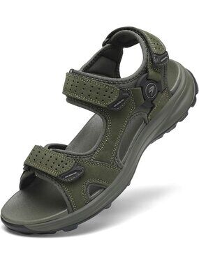 Men's Green Leather Athletic Sandals Sport Outdoor Hiking Sandals Open Toe